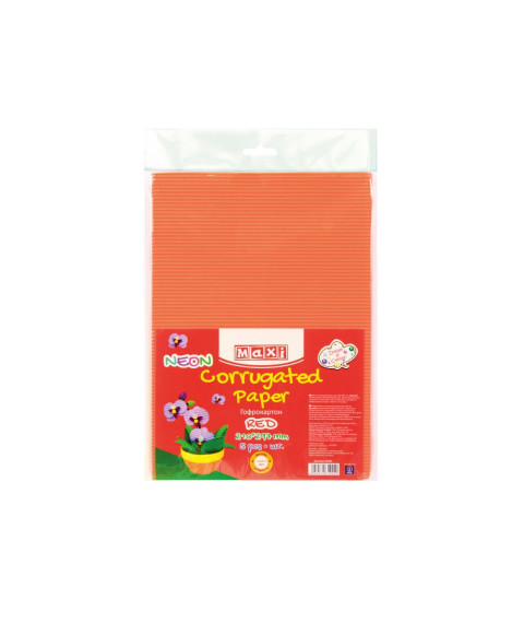 Carton gofrat Neon 165gr/m2 A4, 5 buc, Rosu